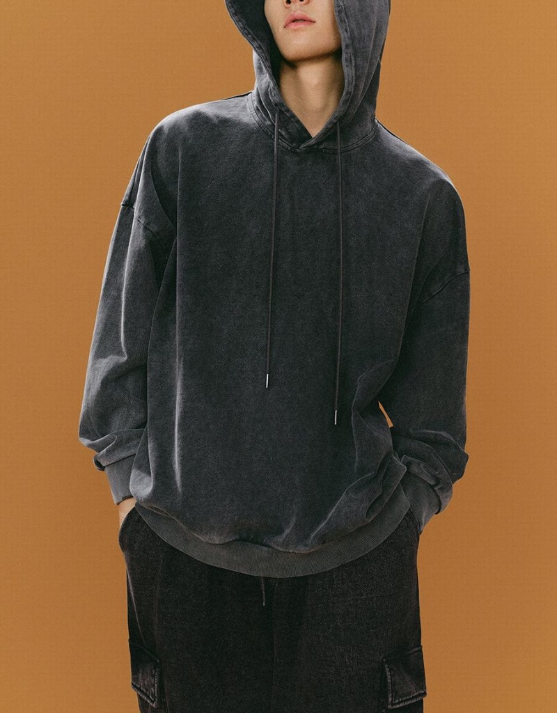 Dark Grey Men's Urban Revivo Straight Hooded Sweatshirts | IMR5396QH