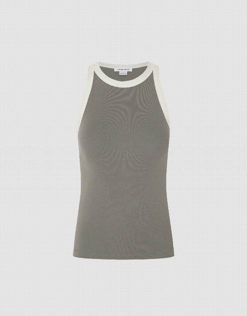 Dark Grey Women's Urban Revivo Crew Neck Straight Tank Top | PFG6169JY