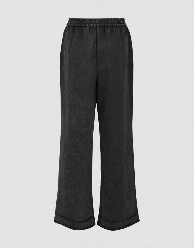 Dark Grey Women's Urban Revivo Elastic Waist Knitted Wide-Leg Pants | MSQ7746BO