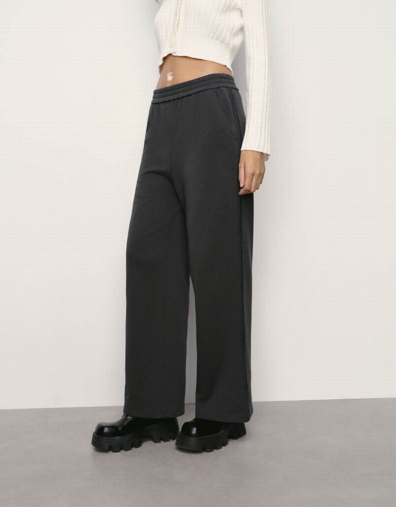 Dark Grey Women's Urban Revivo Elastic Waist Knitted Wide-Leg Pants | ECD5486JS