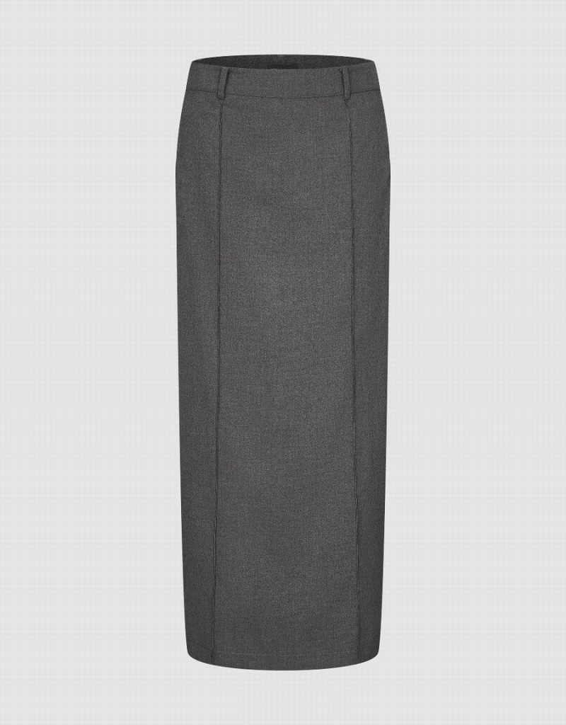 Dark Grey Women\'s Urban Revivo Maxi Straight Skirts | WIU6796NV