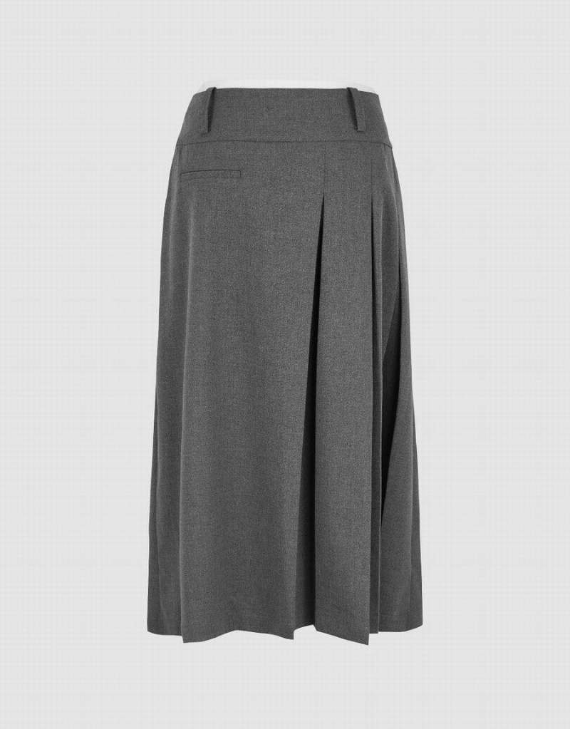 Dark Grey Women's Urban Revivo Pleated Midi A-Line Skirts | GVS8664TP