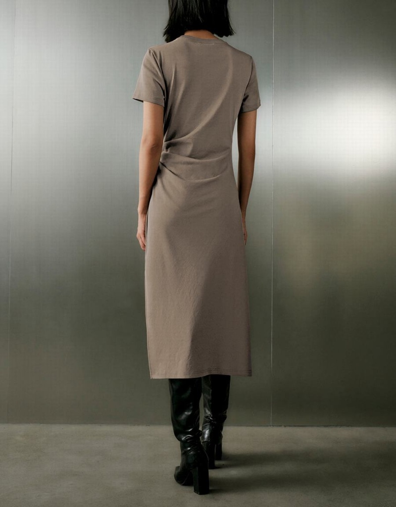 Dark Grey Women's Urban Revivo Ruched Crew Neck Straight Dress | GKD519IG