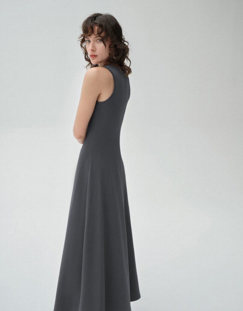 Dark Grey Women's Urban Revivo Sleeveless Crew Neck A-Line Dress | LNL115OX