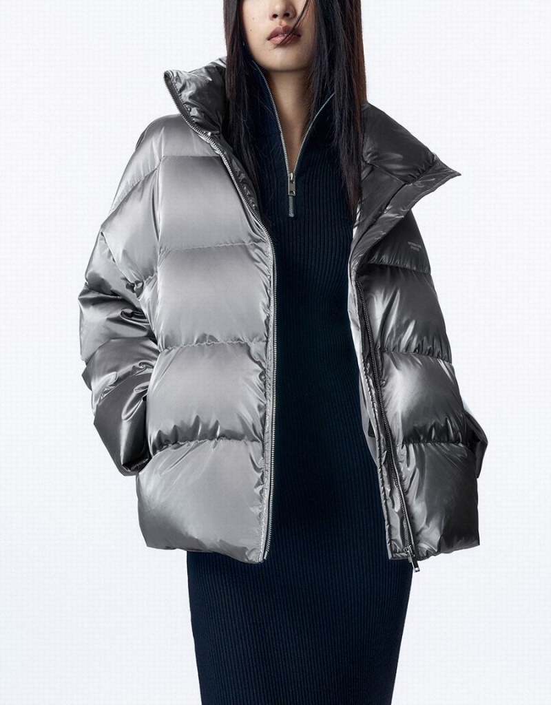 Dark Grey Women's Urban Revivo Stand Collar Puffer Jacket | ORC9545LY