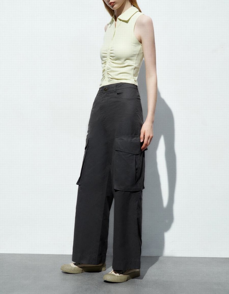 Dark Grey Women's Urban Revivo Wide-Leg With Pockets Pants | TGX7089VT