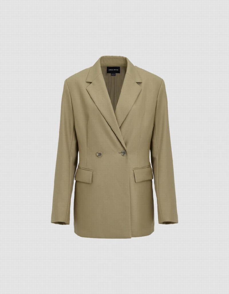 Dark Khaki Women's Urban Revivo Notch Lapel Tailored Blazers | BGM4567QI