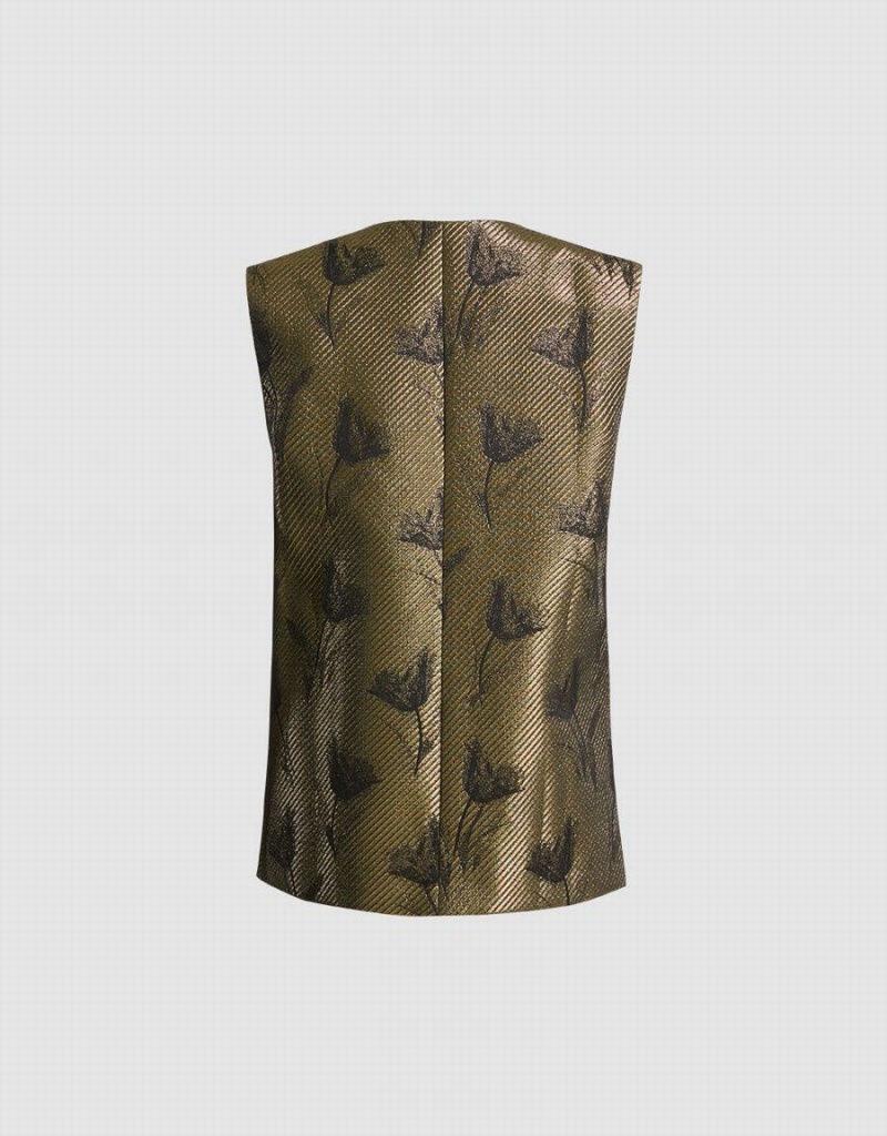 Gold Women's Urban Revivo Printed Vest | LMP9048QM