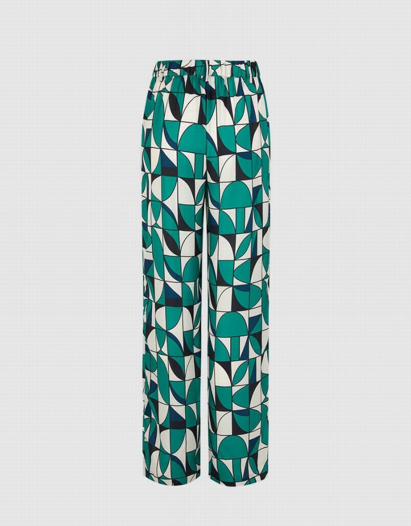 Green Black White Women's Urban Revivo Geometric Print Wide Leg Pants | WOV3358FT