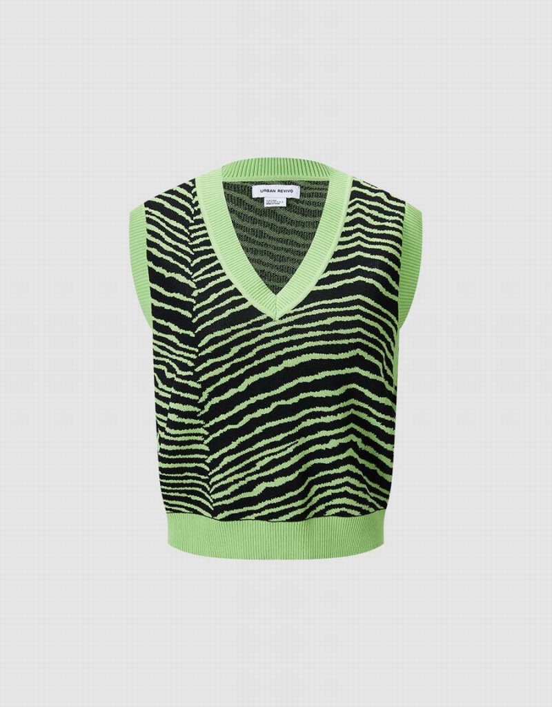 Green Black Women's Urban Revivo Striped Sweaters | HGD6819IH