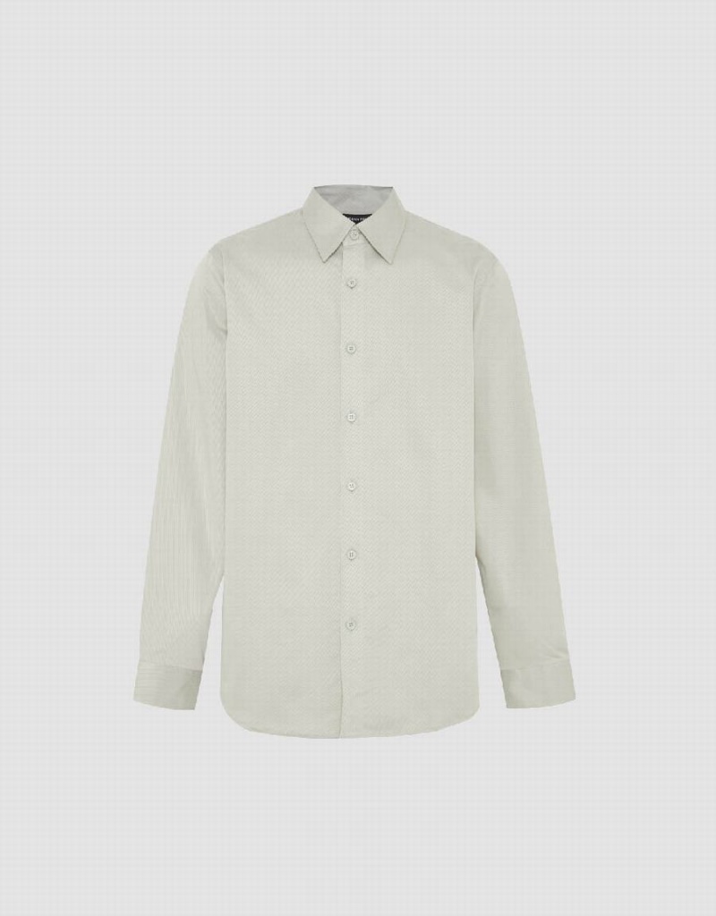 Green Men's Urban Revivo Button Up Loose Shirts | CHI349BX