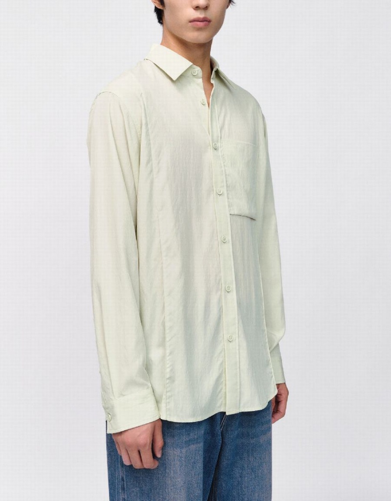 Green Men's Urban Revivo Button Up Loose Shirts | ZOE7251GW