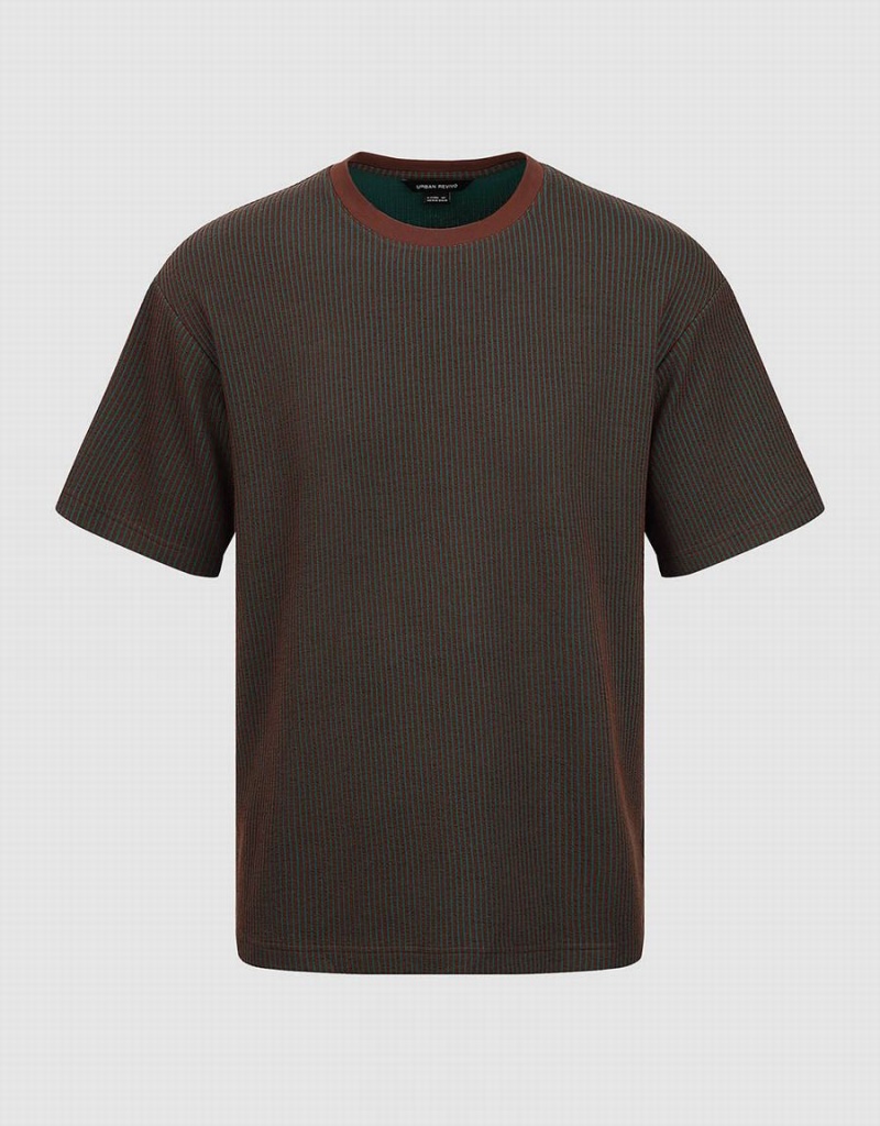 Green Men's Urban Revivo Crew Neck Knitted T Shirts | XUF1581QK