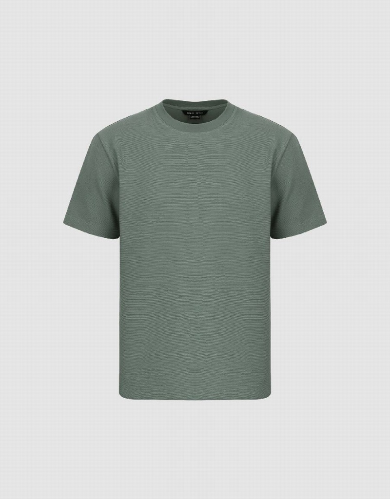 Green Men's Urban Revivo Crew Neck Straight T Shirts | BFF1584IW