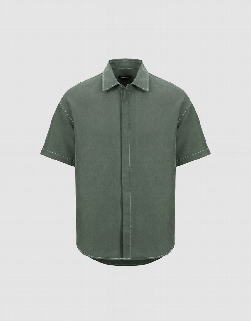 Green Men's Urban Revivo Drop Shoulder Sleeve Loose Shirts | UCN29100TO