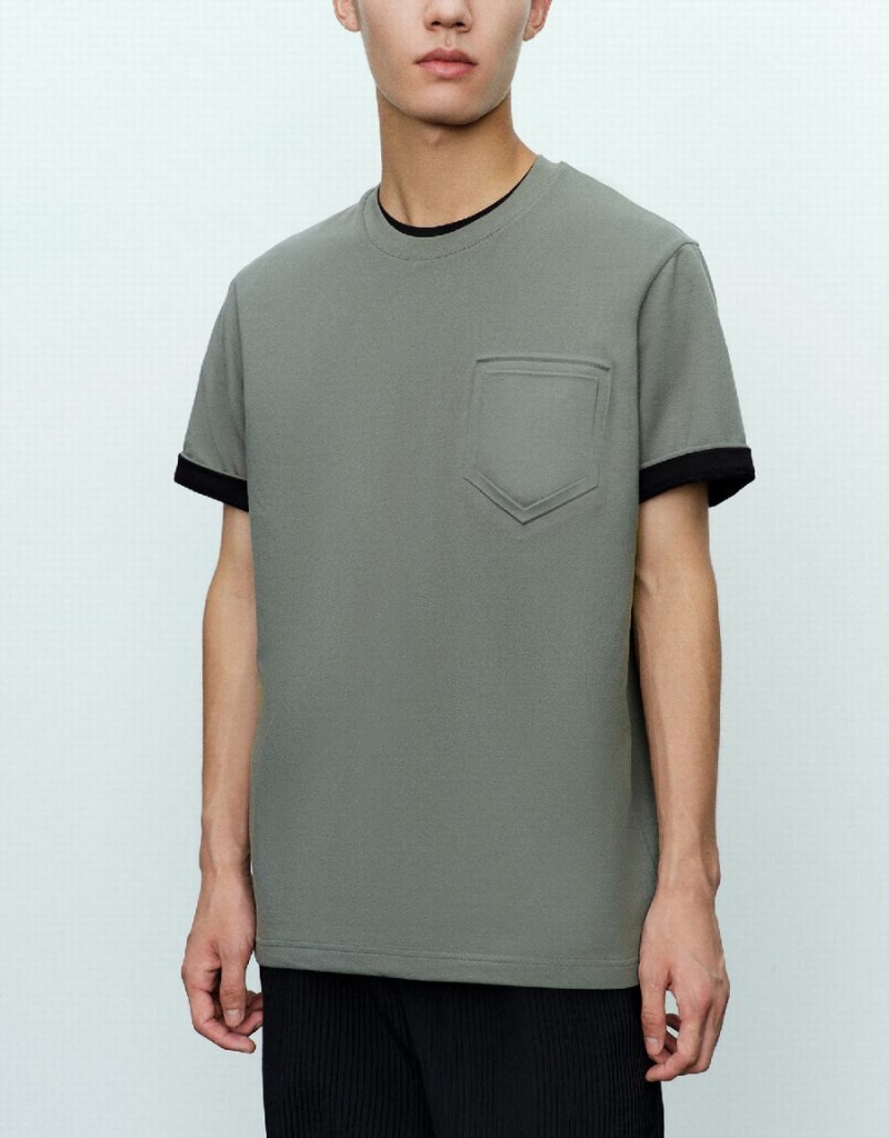 Green Men's Urban Revivo Straight Crew Neck T Shirts | QYB1729SG