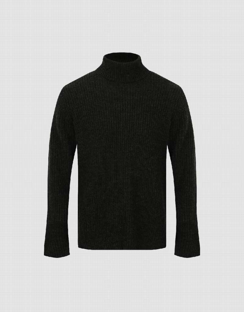 Green Men's Urban Revivo Turtle Neck Straight Sweaters | EOC5874KJ