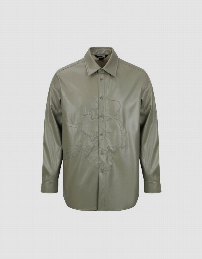 Green Men's Urban Revivo Vegan Leather Loose Shirts | CUT7520NG