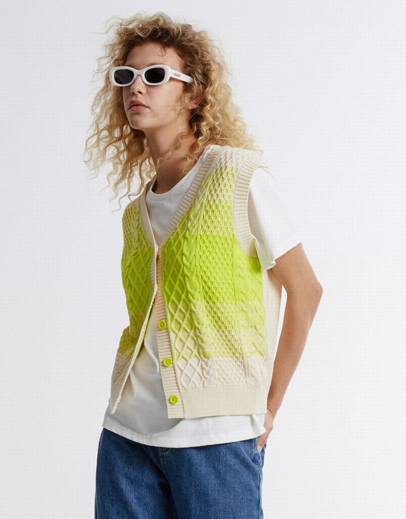 Green White Women's Urban Revivo Ombre Sleeveless Cardigan | AJQ534XG