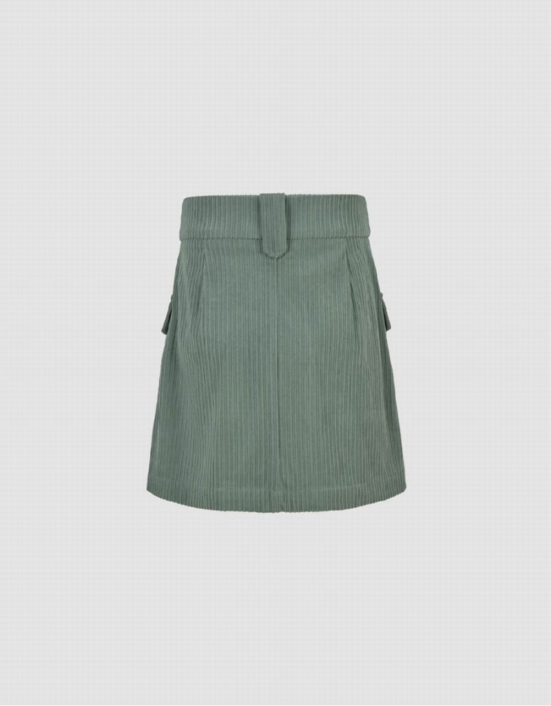 Green Women's Urban Revivo A-Line With Flap Pockets Skirts | DOQ2183GS