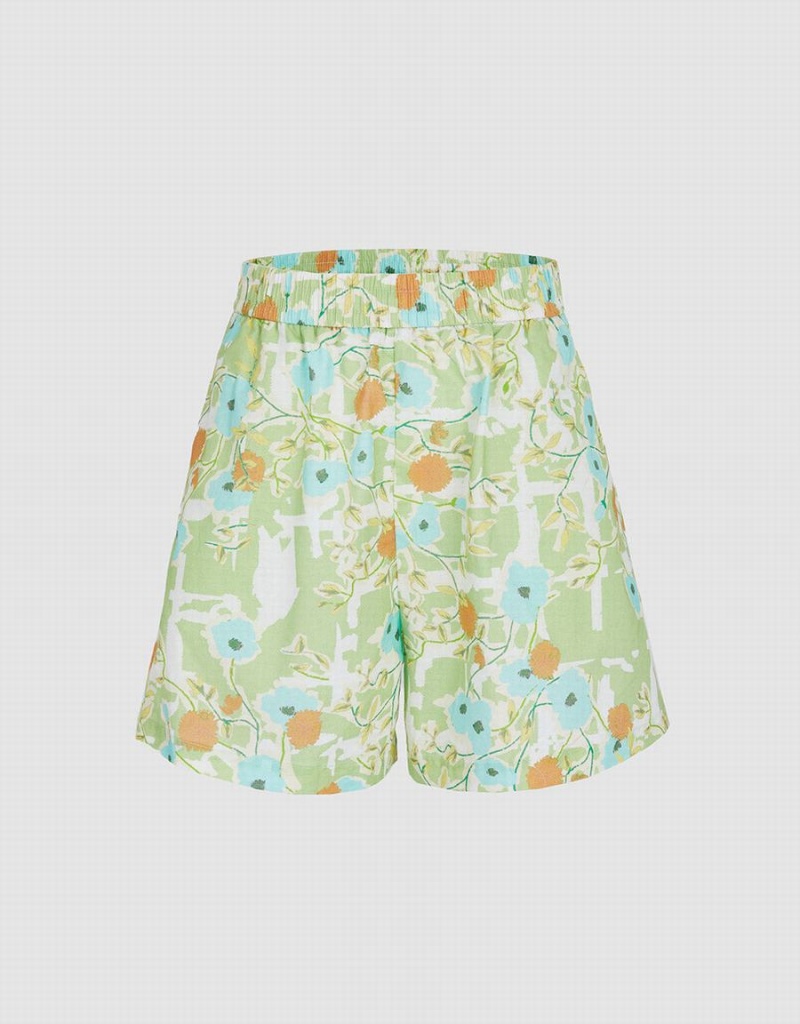 Green Women\'s Urban Revivo Allover Print Elastic Waist Shorts | FLP8496VX