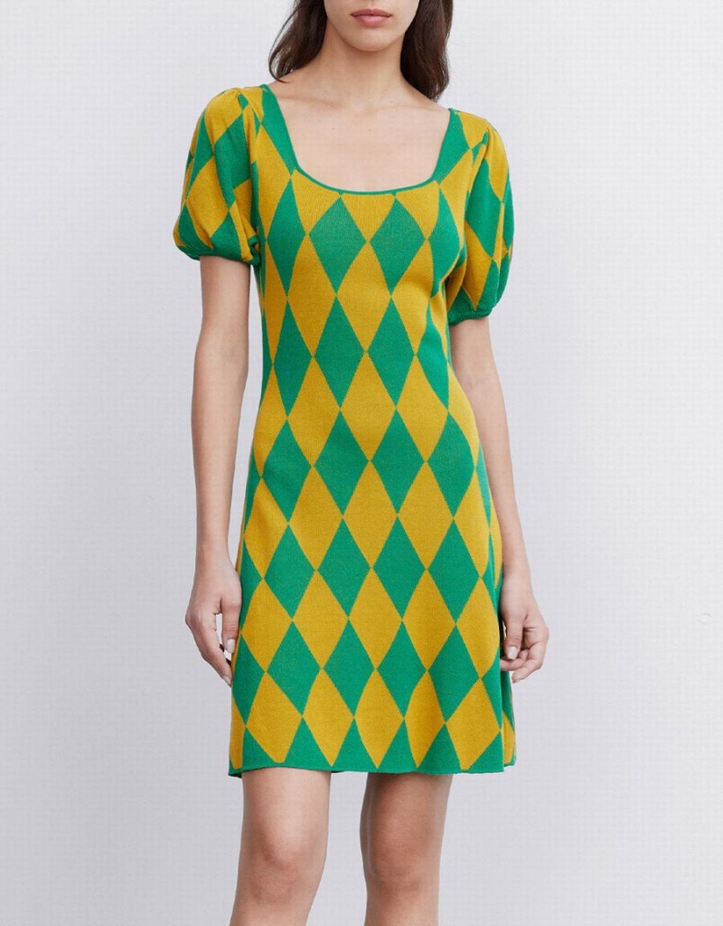 Green Women's Urban Revivo Argyle Knitted Dress | KRG5472OT