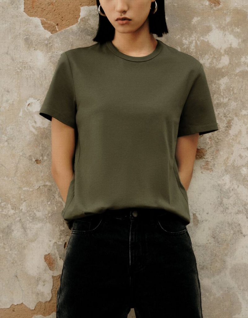 Green Women's Urban Revivo Basic Regular T Shirts | OVD411WE