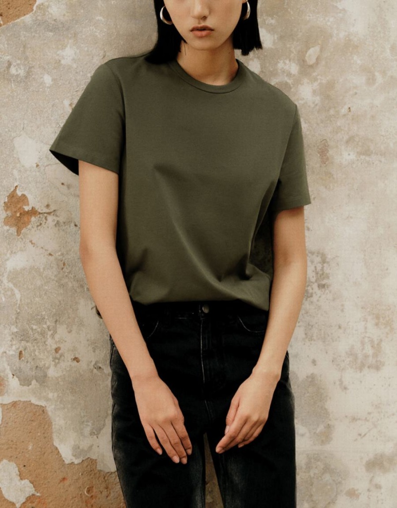 Green Women's Urban Revivo Basic Regular T Shirts | OVD411WE