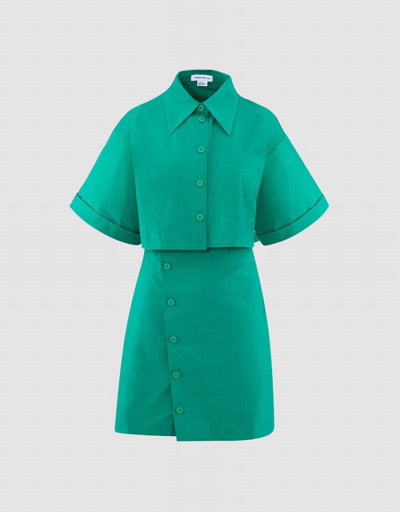 Green Women\'s Urban Revivo Button Down A-Line Collar Dress | RLM2328SI