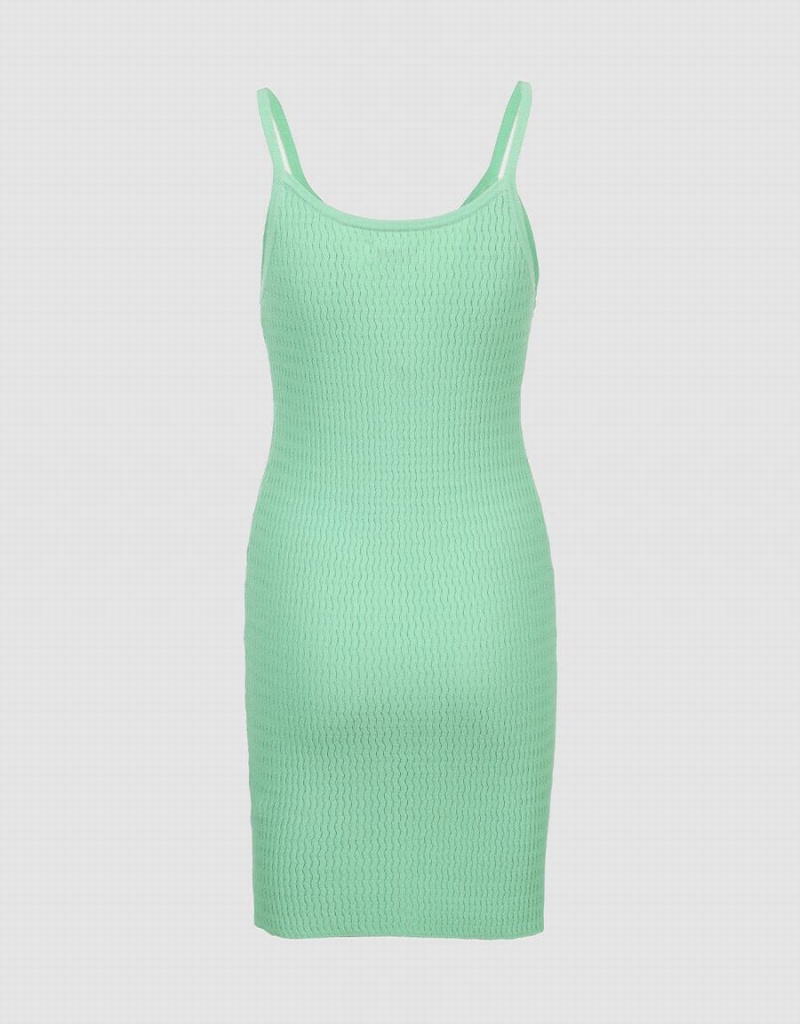 Green Women's Urban Revivo Button Front Ribbed Knit Cami Dress | GEG8071RJ