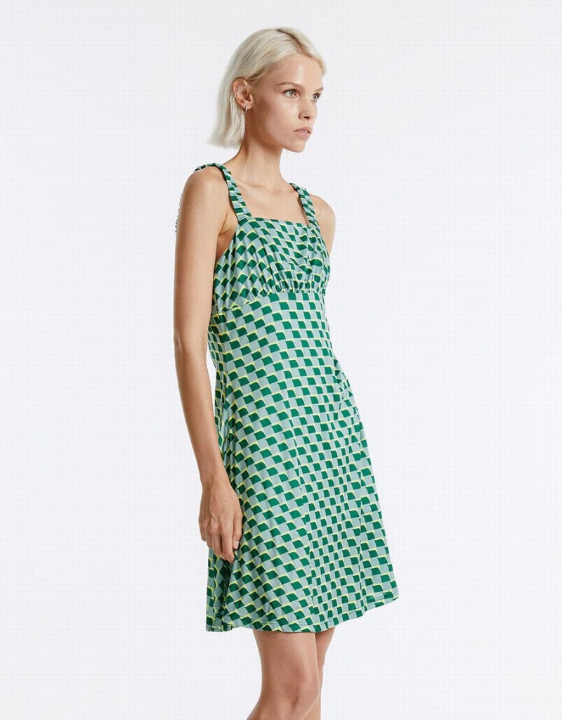 Green Women's Urban Revivo Checkered Knit Dress | TQY8822QH