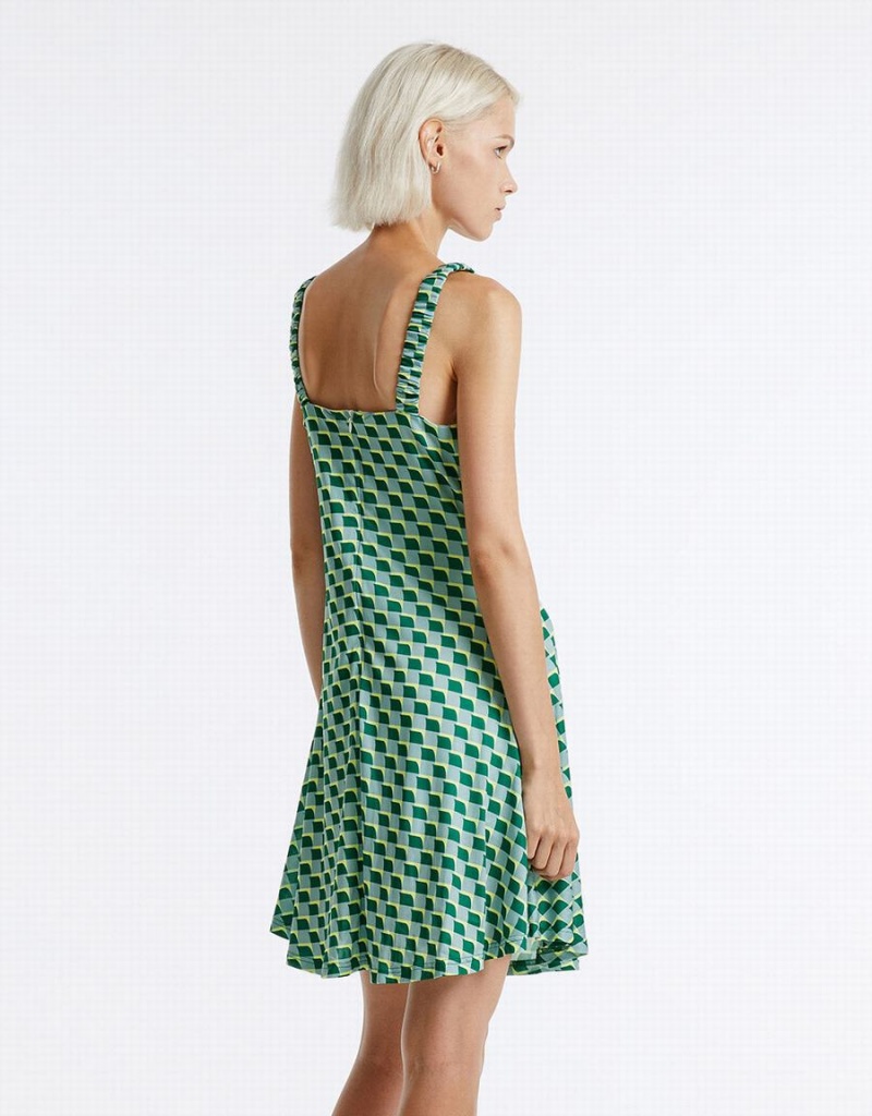 Green Women's Urban Revivo Checkered Knit Dress | TQY8822QH