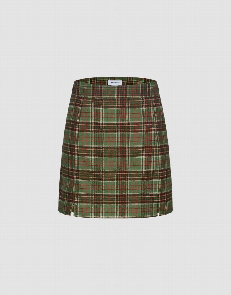 Green Women\'s Urban Revivo Checkered Mini A-Line Skirts | WUT3957VL