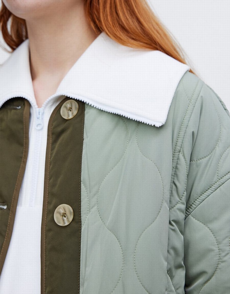 Green Women's Urban Revivo Combination Quilted Puffer Jacket | DER1730ID