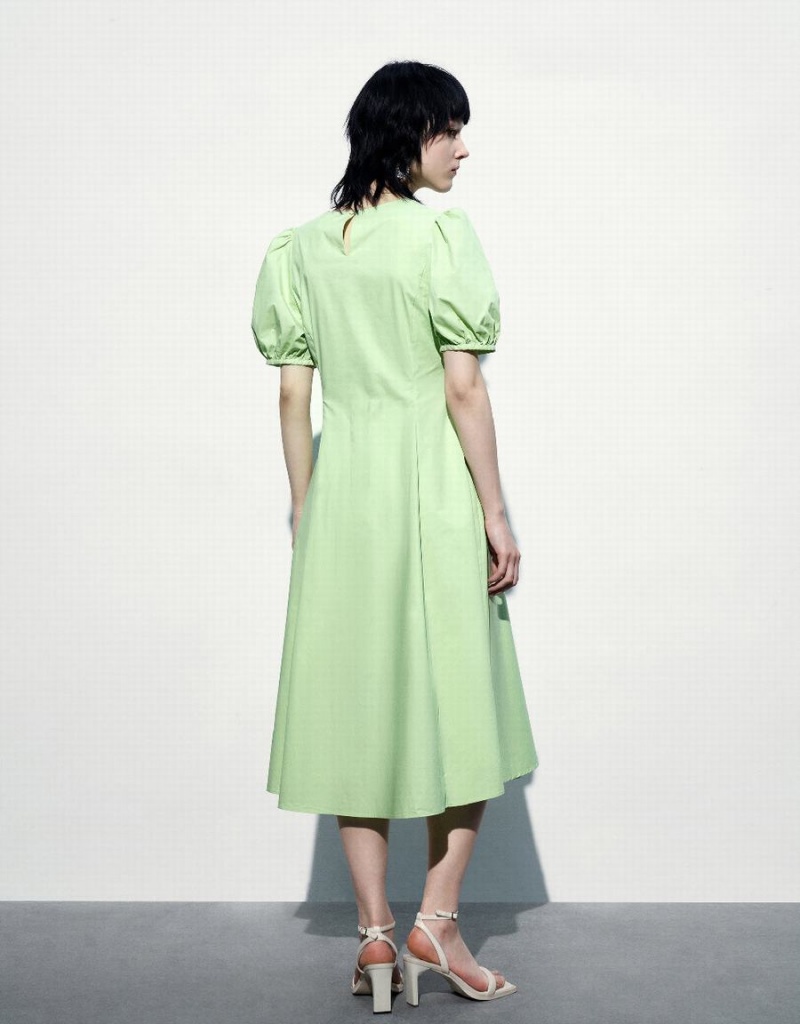 Green Women's Urban Revivo Crew Neck A-Line Dress | ONM5589WE