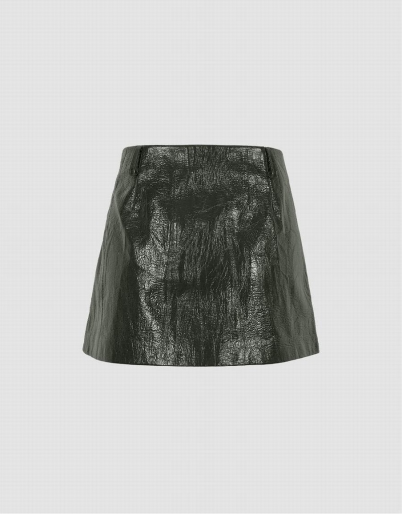 Green Women's Urban Revivo Crumpled Effect Vegan Leather Mini Skirts | GRA3222GZ