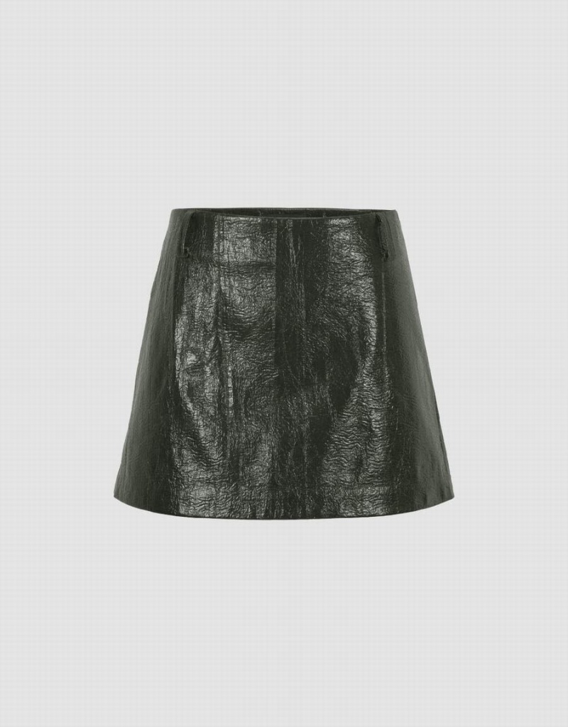 Green Women\'s Urban Revivo Crumpled Effect Vegan Leather Mini Skirts | GRA3222GZ