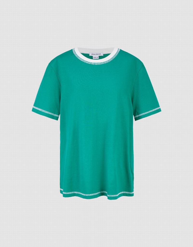 Green Women's Urban Revivo Drop Shoulder Sleeve Crew Neck T Shirts | EVF1959FR