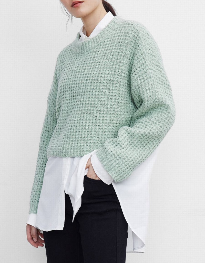 Green Women's Urban Revivo Drop Shoulder Cropped Sweaters | EVF9728ZX