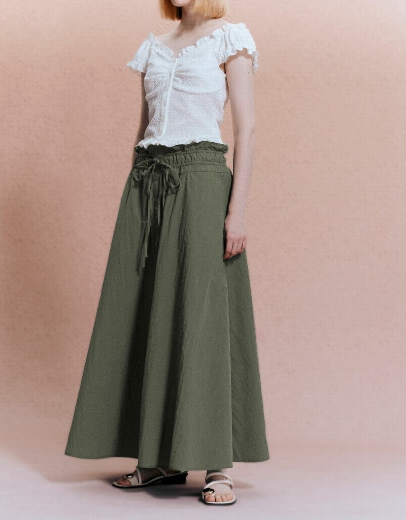 Green Women's Urban Revivo Elastic Waist A-Line Skirts | ZAQ1726SG