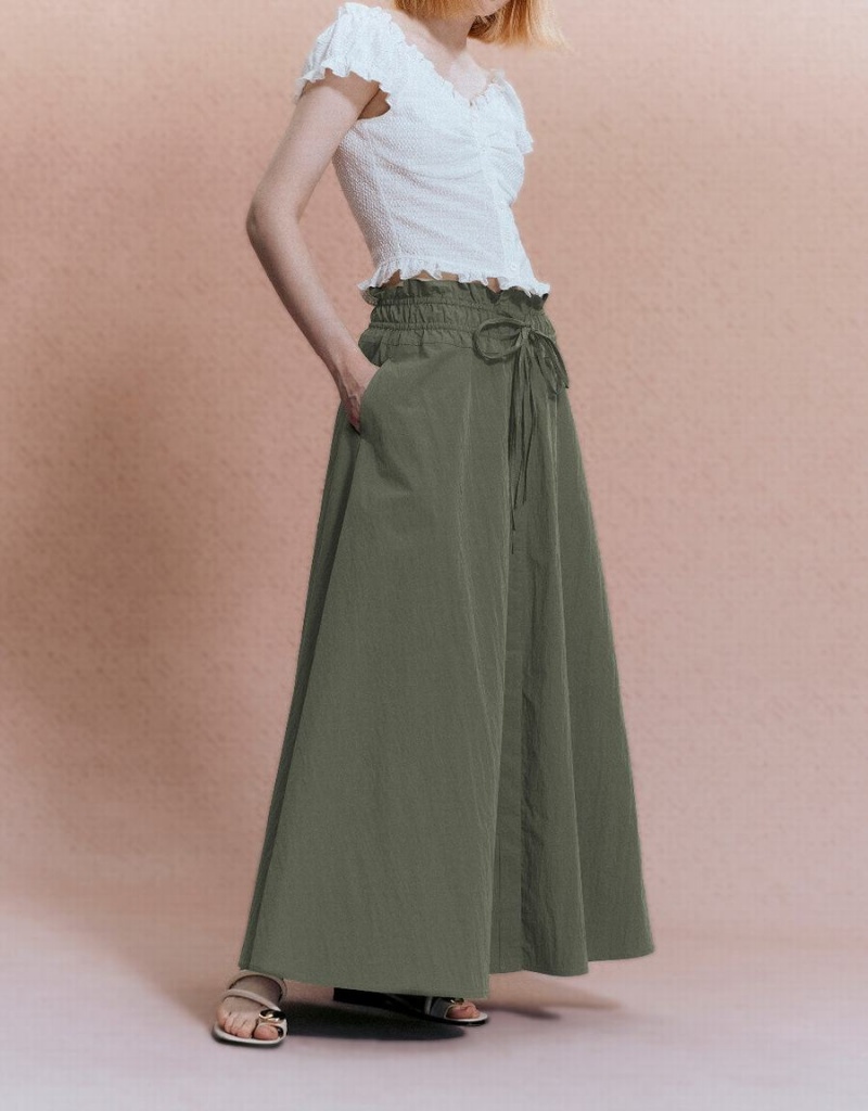 Green Women's Urban Revivo Elastic Waist A-Line Skirts | ZAQ1726SG