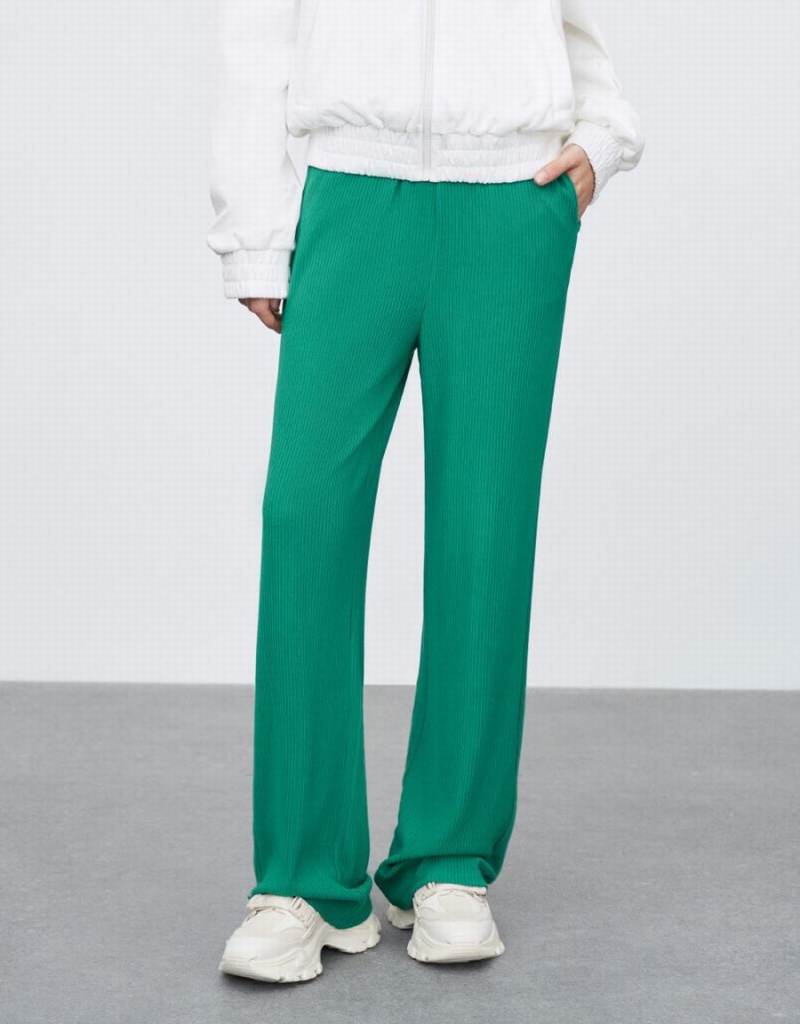 Green Women's Urban Revivo Elastic Waist Straight Pants | VXG7997KZ