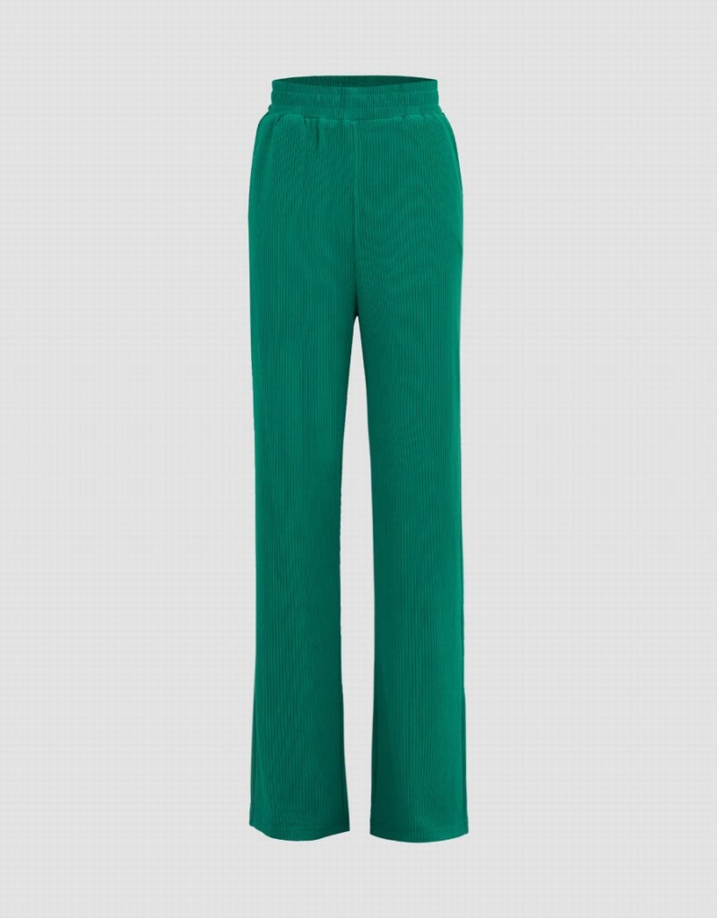 Green Women\'s Urban Revivo Elastic Waist Straight Pants | VXG7997KZ