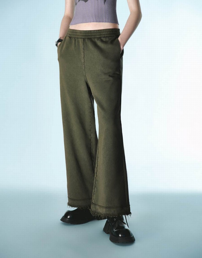 Green Women's Urban Revivo Elastic Waist Knitted Wide-Leg Pants | WLR3849RP