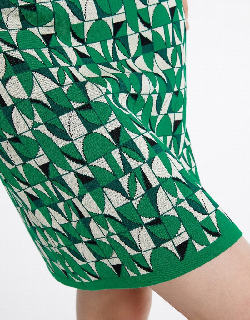 Green Women's Urban Revivo Geometric Print Knitted Skirts | XHM1223ID