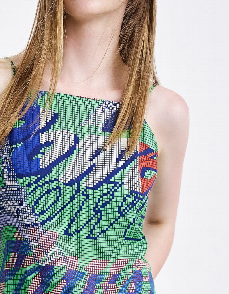 Green Women's Urban Revivo Graffiti Print Cami Mini Dress | NGE7271QE