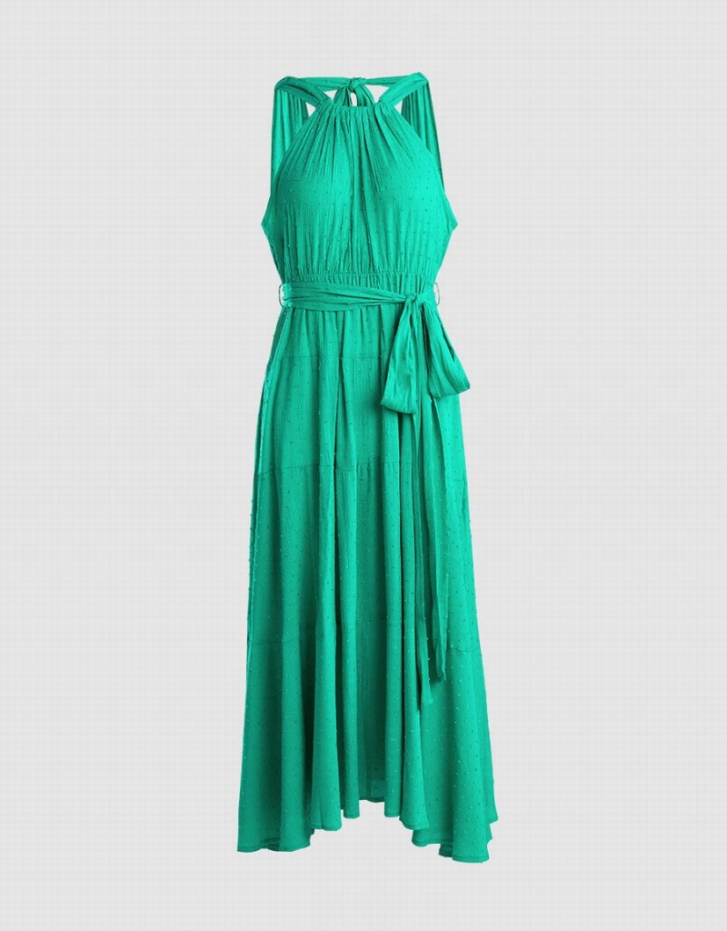 Green Women\'s Urban Revivo Halter Belted Sleeveless Maxi Dress | IUT7060LM