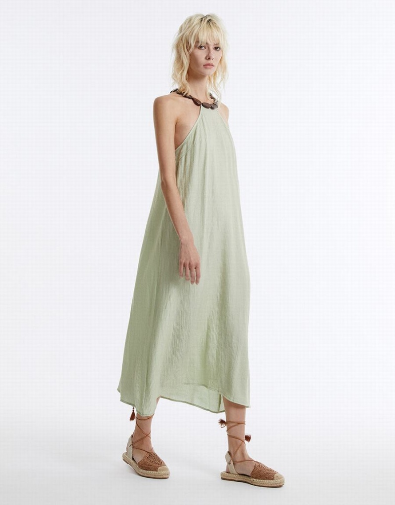 Green Women's Urban Revivo Halter Midi Dress | DTS274JO