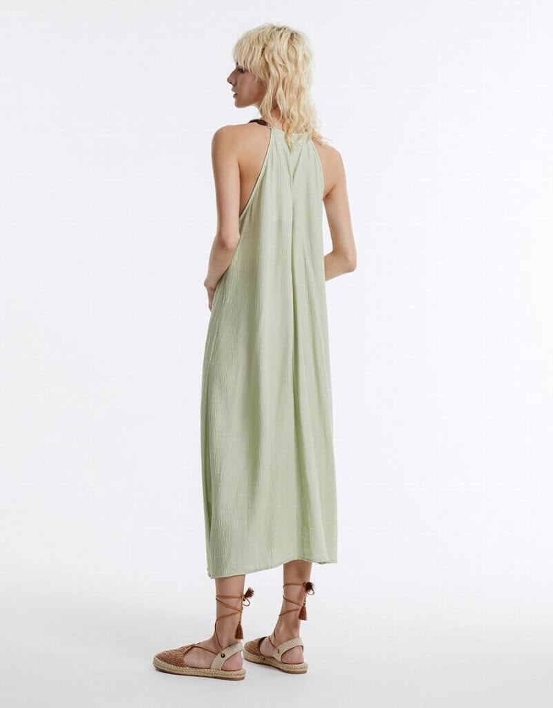 Green Women's Urban Revivo Halter Midi Dress | DTS274JO