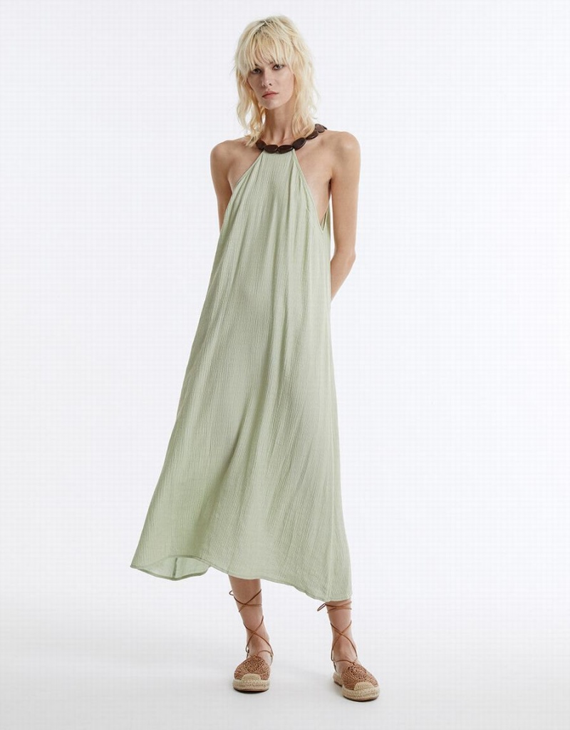 Green Women\'s Urban Revivo Halter Midi Dress | DTS274JO